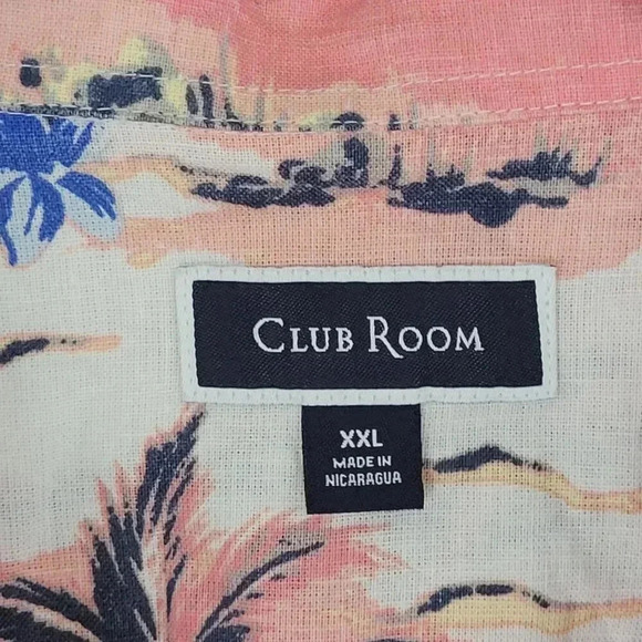 Club Room Mens Hawaiian Shirt XXL Pink & Blue Floral Cotton/Linen  5CT - Picture 4 of 7